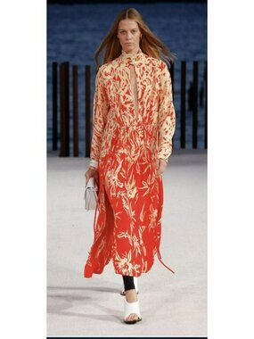 NEW Proenza Schouler $1390 Degrade Floral Long Sleeve Red Yellow Maxi Dress